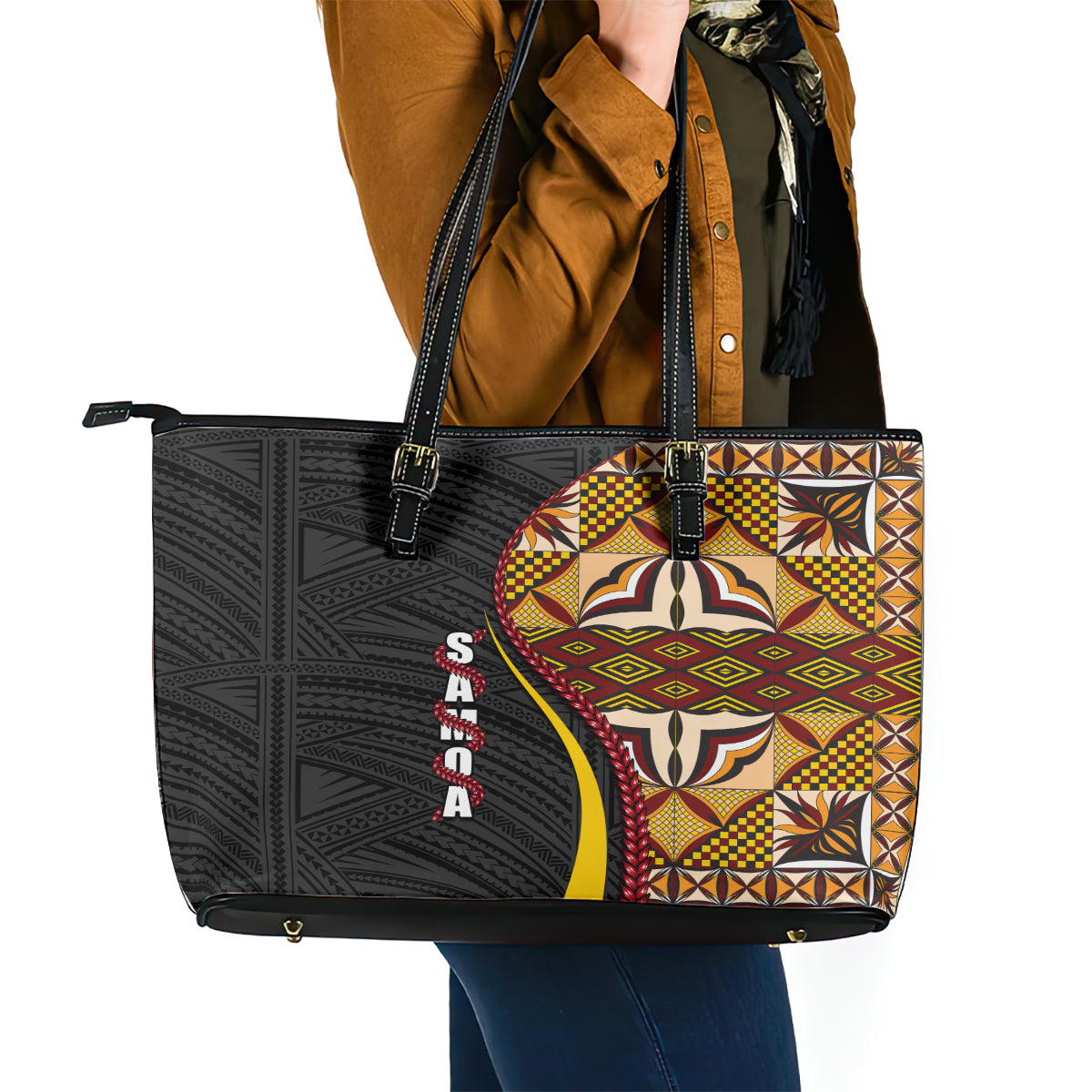 Samoa Siapo Ula Fala Leather Tote Bag Polynesian Tribal Pattern LT03 - Polynesian Pride