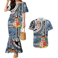 Fiji Day Couples Matching Mermaid Dress and Hawaiian Shirt Traditional Tapa with Hibiscus and Emblems LT03 No Dress - Polynesian Pride