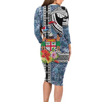 Fiji Day Family Matching Long Sleeve Bodycon Dress and Hawaiian Shirt Traditional Tapa with Hibiscus and Emblems LT03 - Polynesian Pride