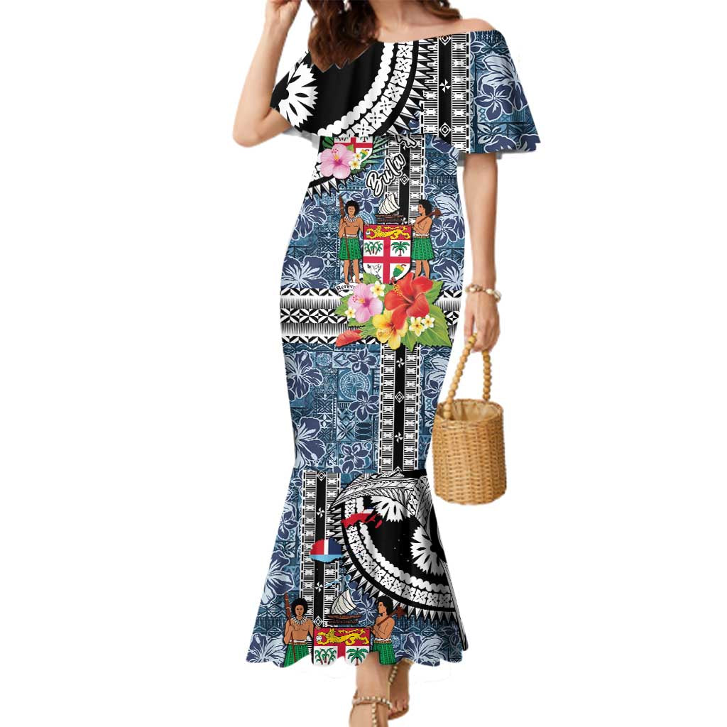 Fiji Day Family Matching Mermaid Dress and Hawaiian Shirt Traditional Tapa with Hibiscus and Emblems LT03 Mom's Dress - Polynesian Pride