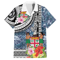 Fiji Day Family Matching Off Shoulder Maxi Dress and Hawaiian Shirt Traditional Tapa with Hibiscus and Emblems LT03 Dad's Shirt - Short Sleeve - Polynesian Pride