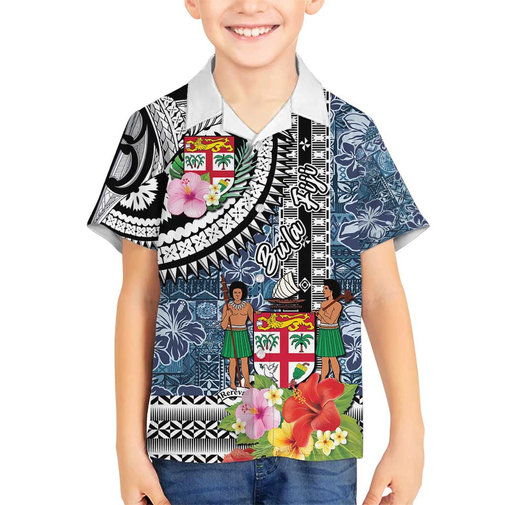 Fiji Day Family Matching Off Shoulder Maxi Dress and Hawaiian Shirt Traditional Tapa with Hibiscus and Emblems LT03 Son's Shirt - Polynesian Pride
