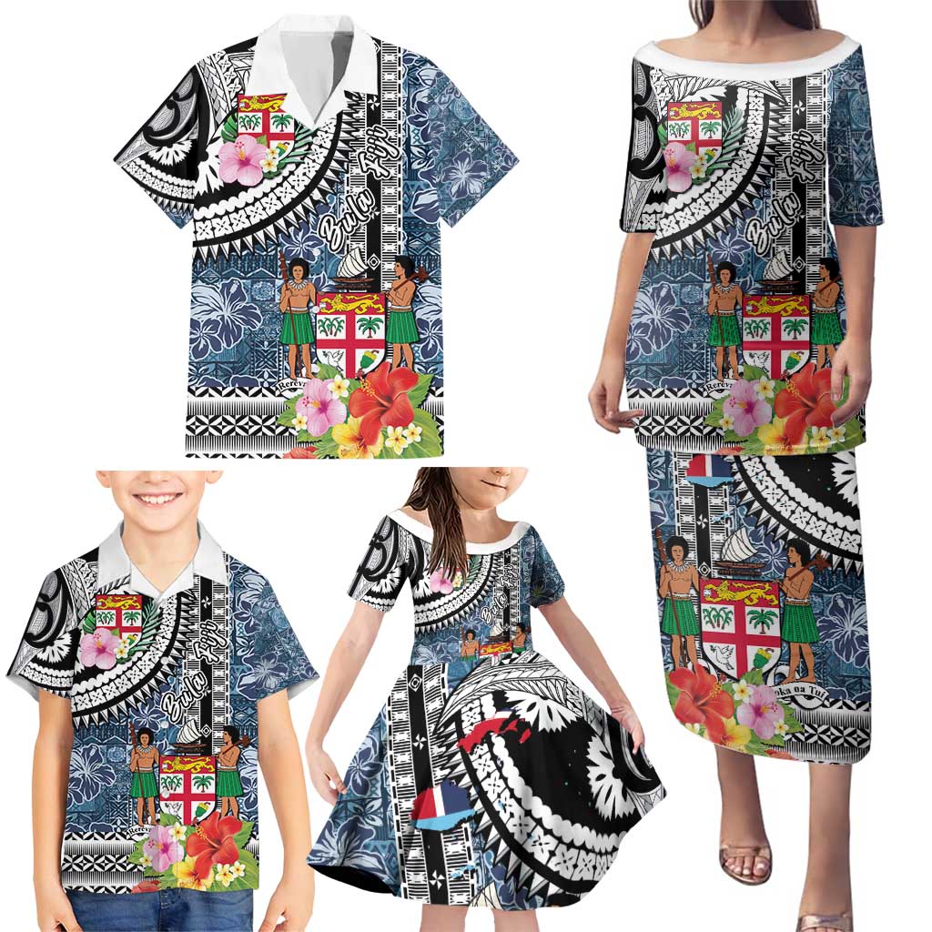 Fiji Day Family Matching Puletasi and Hawaiian Shirt Traditional Tapa with Hibiscus and Emblems LT03 - Polynesian Pride