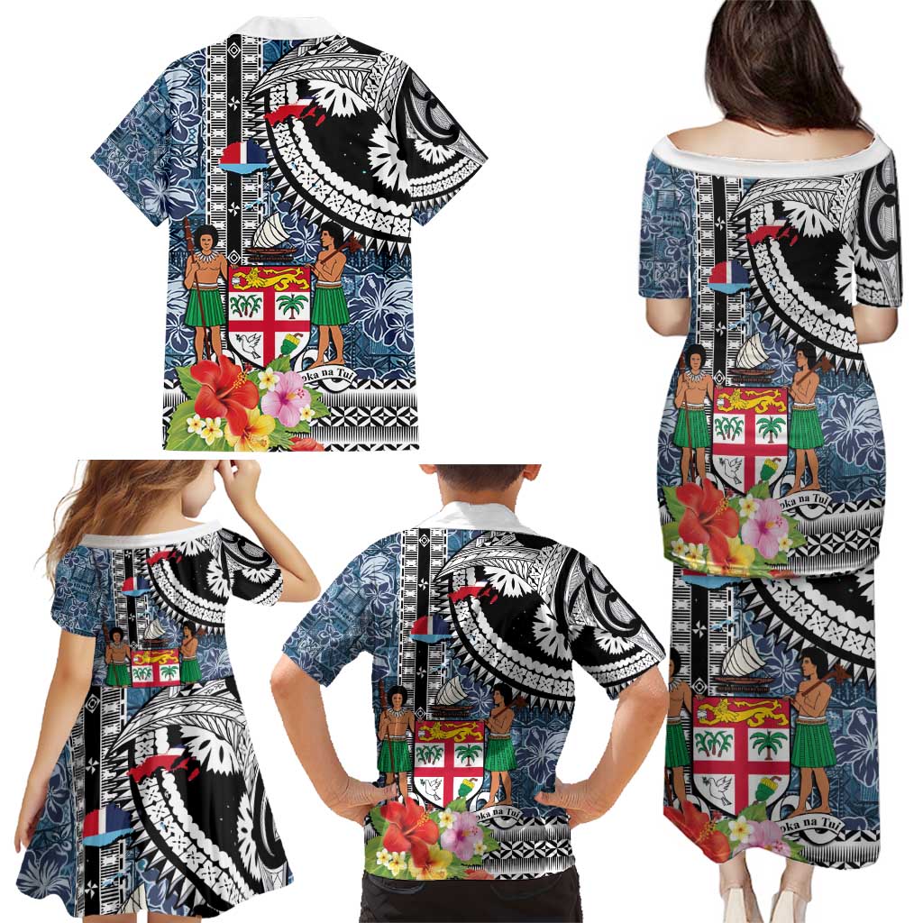 Fiji Day Family Matching Puletasi and Hawaiian Shirt Traditional Tapa with Hibiscus and Emblems LT03 - Polynesian Pride