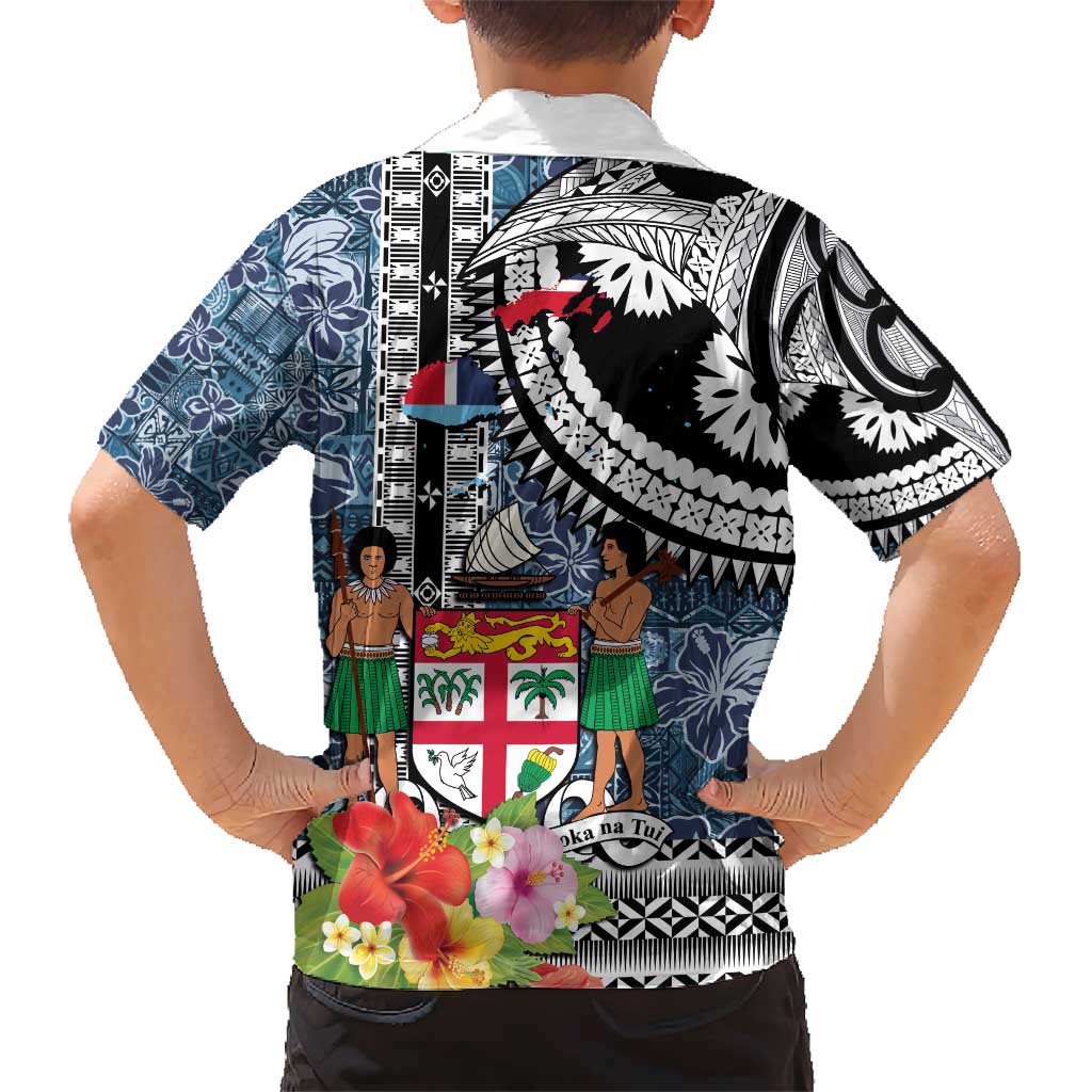 Fiji Day Family Matching Short Sleeve Bodycon Dress and Hawaiian Shirt Traditional Tapa with Hibiscus and Emblems LT03 - Polynesian Pride