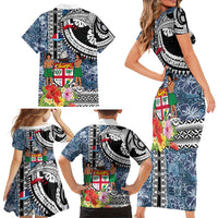 Fiji Day Family Matching Short Sleeve Bodycon Dress and Hawaiian Shirt Traditional Tapa with Hibiscus and Emblems LT03 - Polynesian Pride