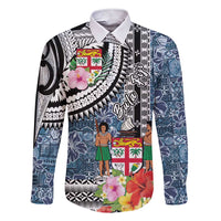 Fiji Day Family Matching Short Sleeve Bodycon Dress and Hawaiian Shirt Traditional Tapa with Hibiscus and Emblems LT03 Dad's Shirt - Long Sleeve - Polynesian Pride