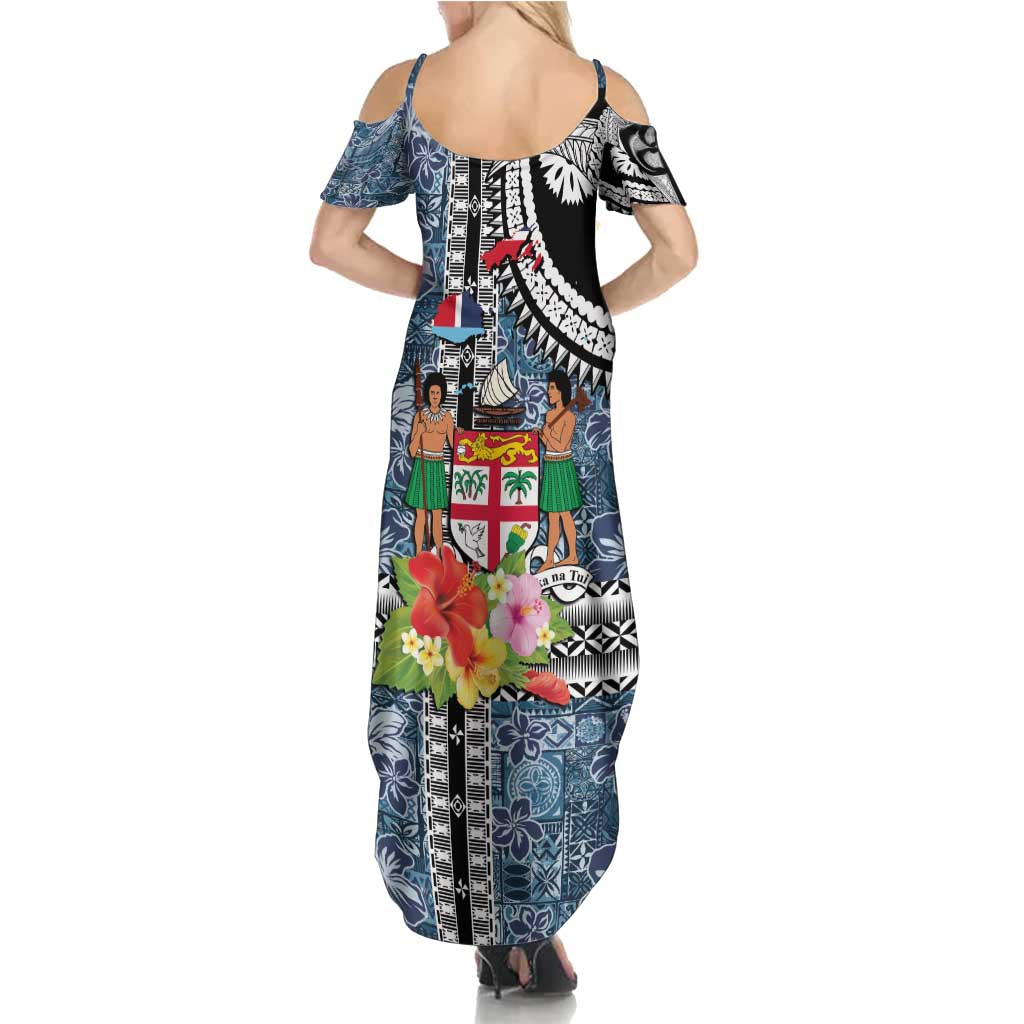 Fiji Day Family Matching Summer Maxi Dress and Hawaiian Shirt Traditional Tapa with Hibiscus and Emblems LT03 - Polynesian Pride