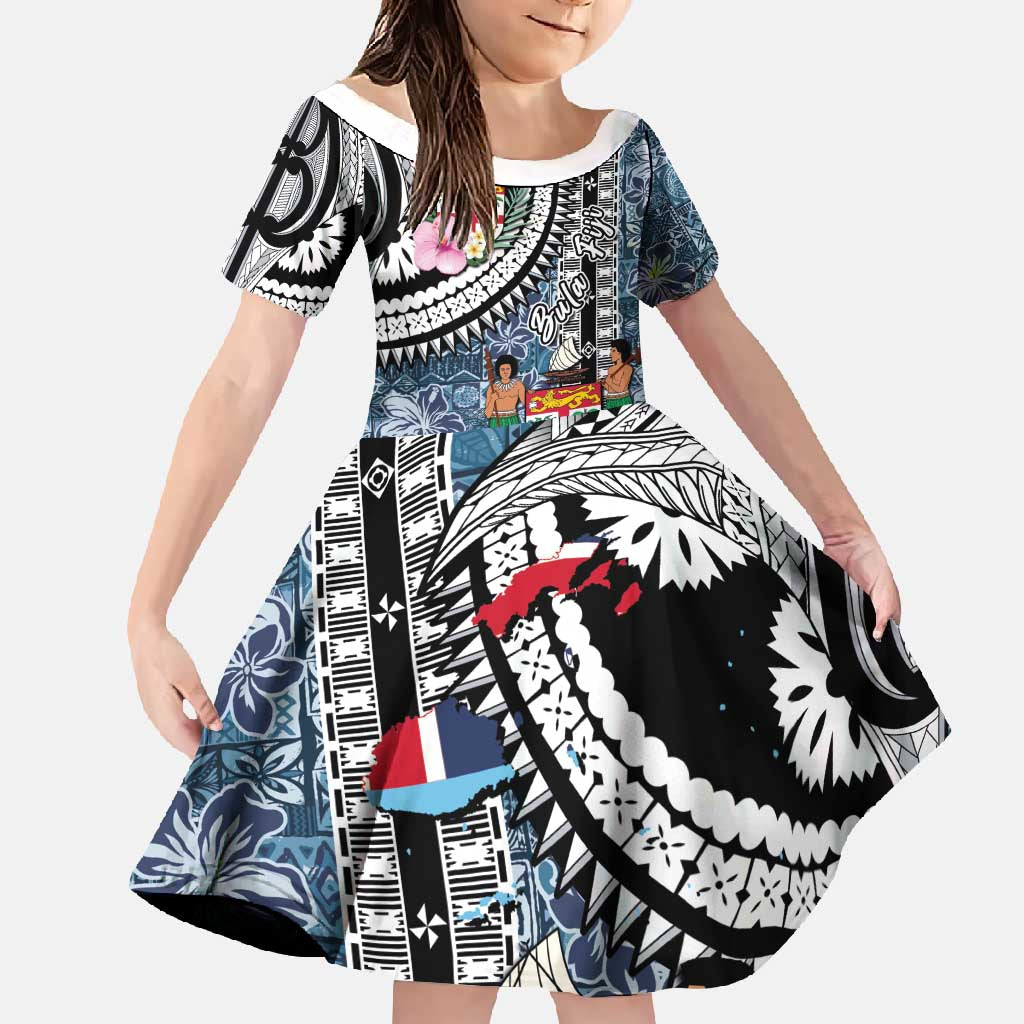 Fiji Day Family Matching Tank Maxi Dress and Hawaiian Shirt Traditional Tapa with Hibiscus and Emblems LT03 Daughter's Dress - Polynesian Pride