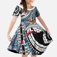 Fiji Day Family Matching Tank Maxi Dress and Hawaiian Shirt Traditional Tapa with Hibiscus and Emblems LT03 Daughter's Dress - Polynesian Pride
