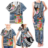 Fiji Day Family Matching Tank Maxi Dress and Hawaiian Shirt Traditional Tapa with Hibiscus and Emblems LT03 - Polynesian Pride