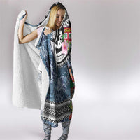Fiji Day Hooded Blanket Traditional Tapa with Hibiscus and Emblems