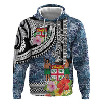 Fiji Day Hoodie Traditional Tapa with Hibiscus and Emblems LT03 Pullover Hoodie - Polynesian Pride