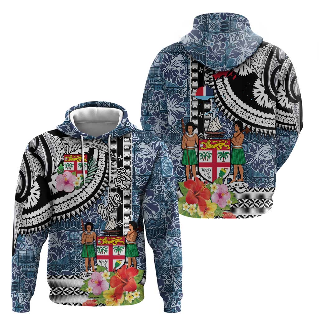 Fiji Day Hoodie Traditional Tapa with Hibiscus and Emblems LT03 - Polynesian Pride