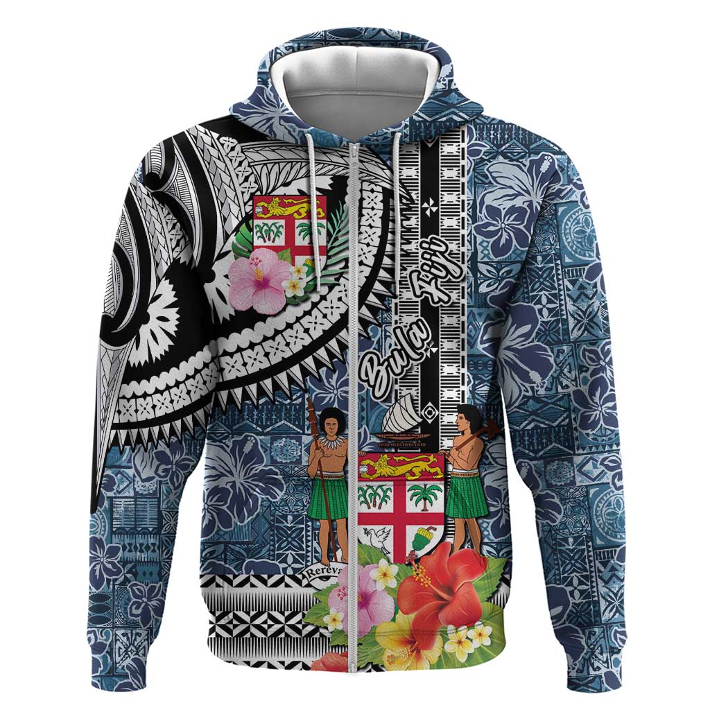 Fiji Day Hoodie Traditional Tapa with Hibiscus and Emblems LT03 Zip Hoodie - Polynesian Pride