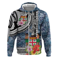 Fiji Day Hoodie Traditional Tapa with Hibiscus and Emblems LT03 Zip Hoodie - Polynesian Pride
