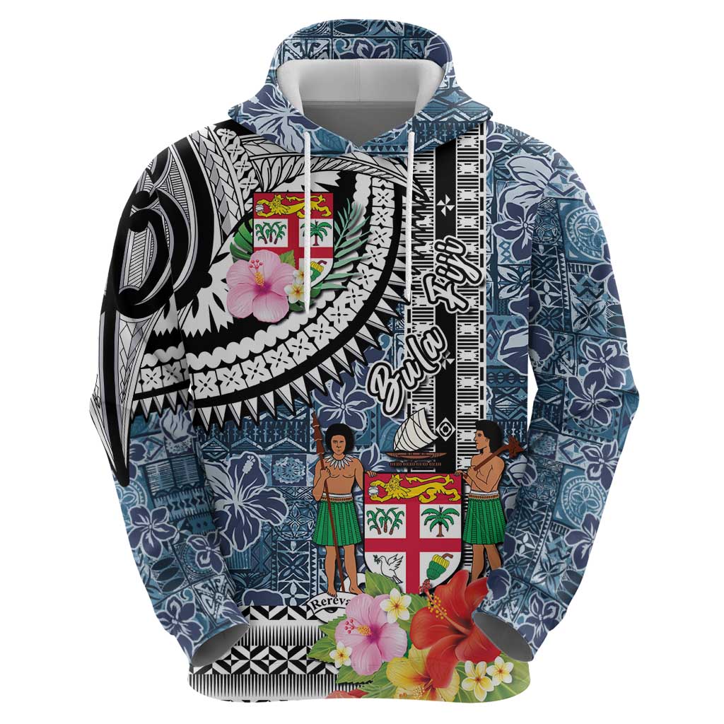Fiji Day Hoodie Traditional Tapa with Hibiscus and Emblems LT03 - Polynesian Pride