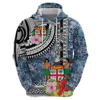 Fiji Day Hoodie Traditional Tapa with Hibiscus and Emblems LT03 - Polynesian Pride