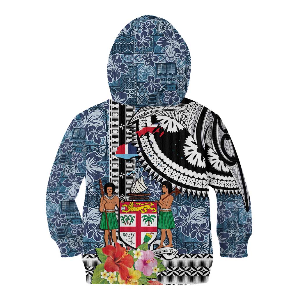 Fiji Day Kid Hoodie Traditional Tapa with Hibiscus and Emblems