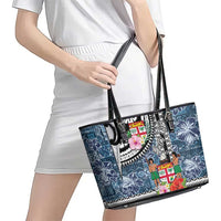 Fiji Day Leather Tote Bag Traditional Tapa with Hibiscus and Emblems LT03 - Polynesian Pride