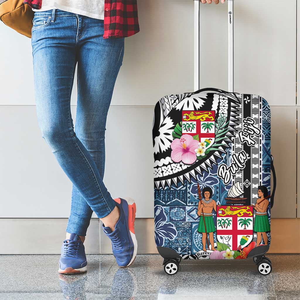 Fiji Day Luggage Cover Traditional Tapa with Hibiscus and Emblems