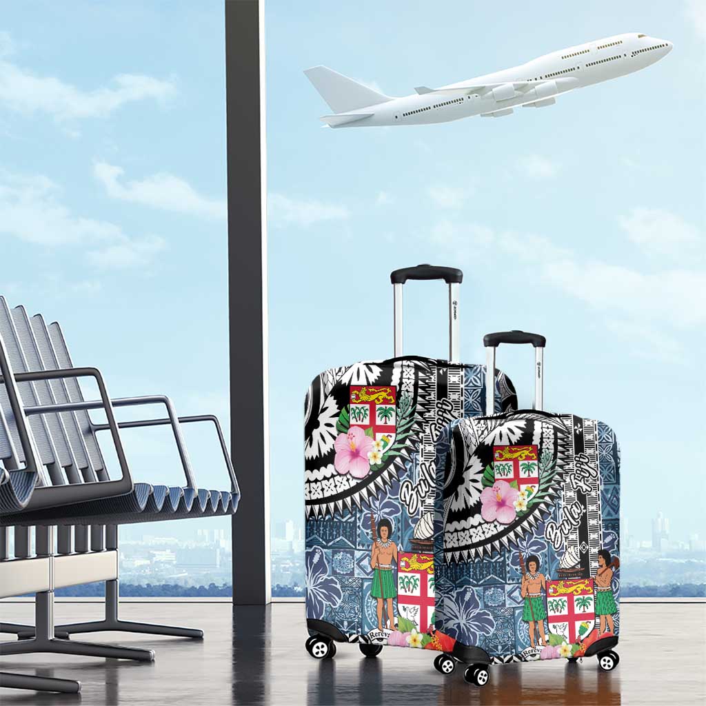 Fiji Day Luggage Cover Traditional Tapa with Hibiscus and Emblems