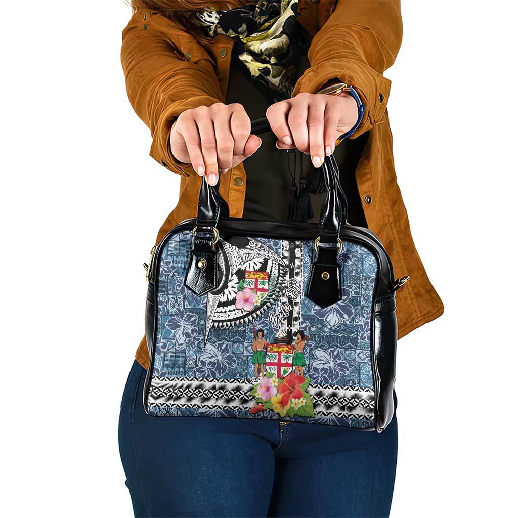 Fiji Day Shoulder Handbag Traditional Tapa with Hibiscus and Emblems