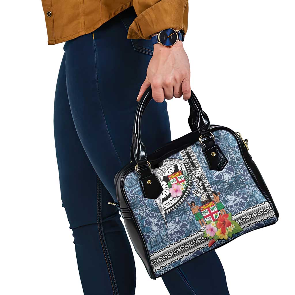 Fiji Day Shoulder Handbag Traditional Tapa with Hibiscus and Emblems