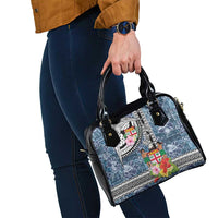 Fiji Day Shoulder Handbag Traditional Tapa with Hibiscus and Emblems