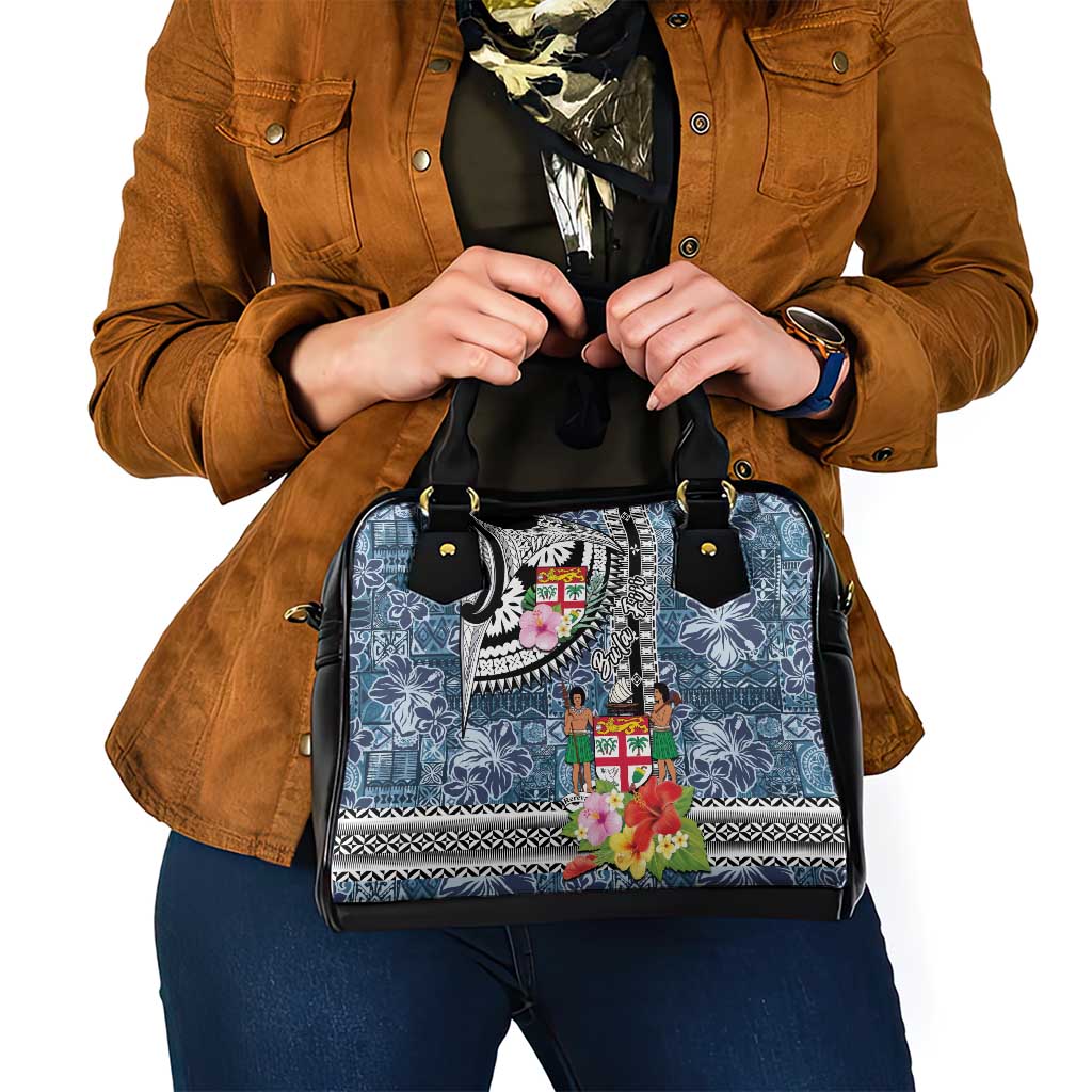 Fiji Day Shoulder Handbag Traditional Tapa with Hibiscus and Emblems