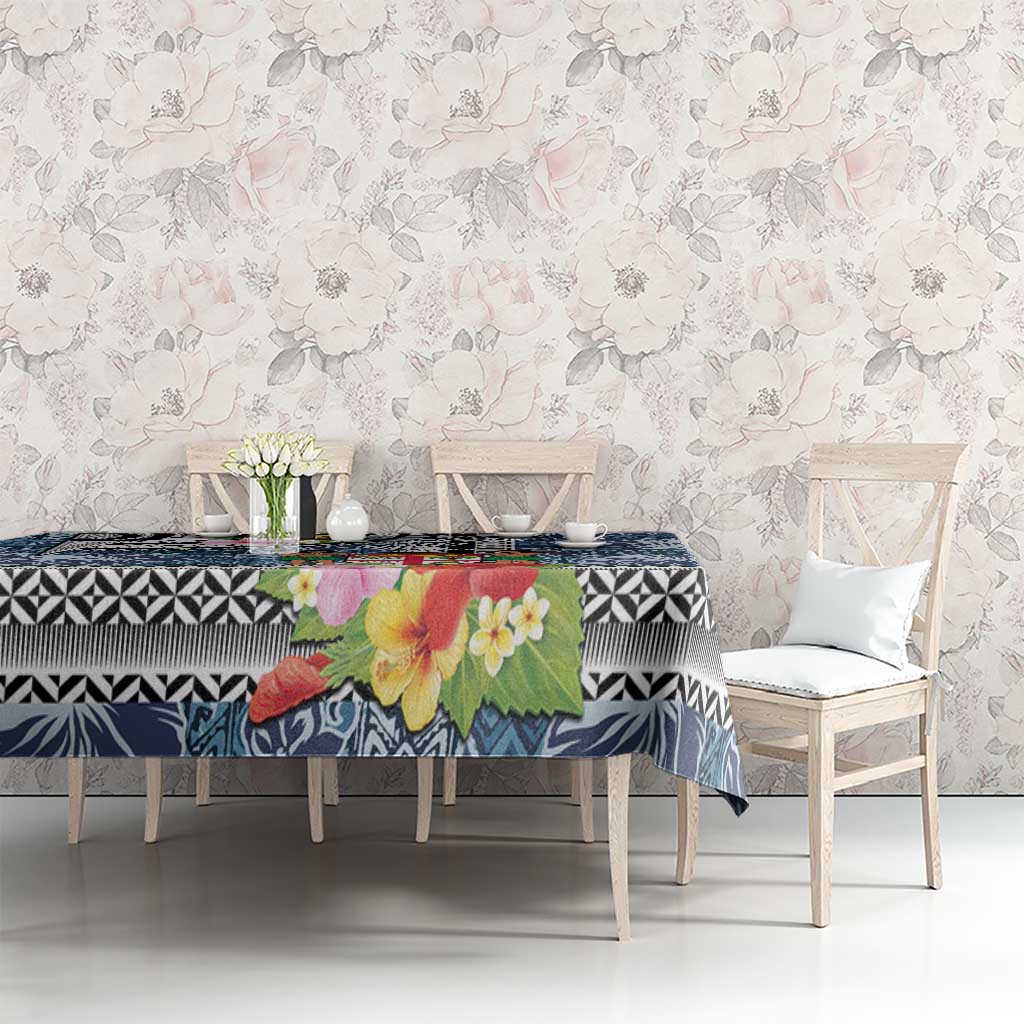Fiji Day Tablecloth Traditional Tapa with Hibiscus and Emblems