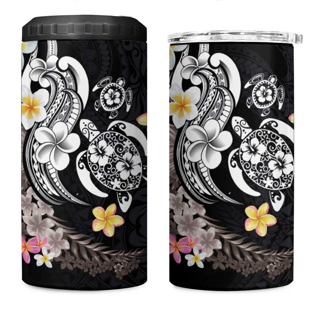 Hawaiian Tropical Plumeria Turtles 4 in 1 Can Cooler Tumbler Polynesian Art Tattoo LT03 One Size: 16 oz - Polynesian Pride