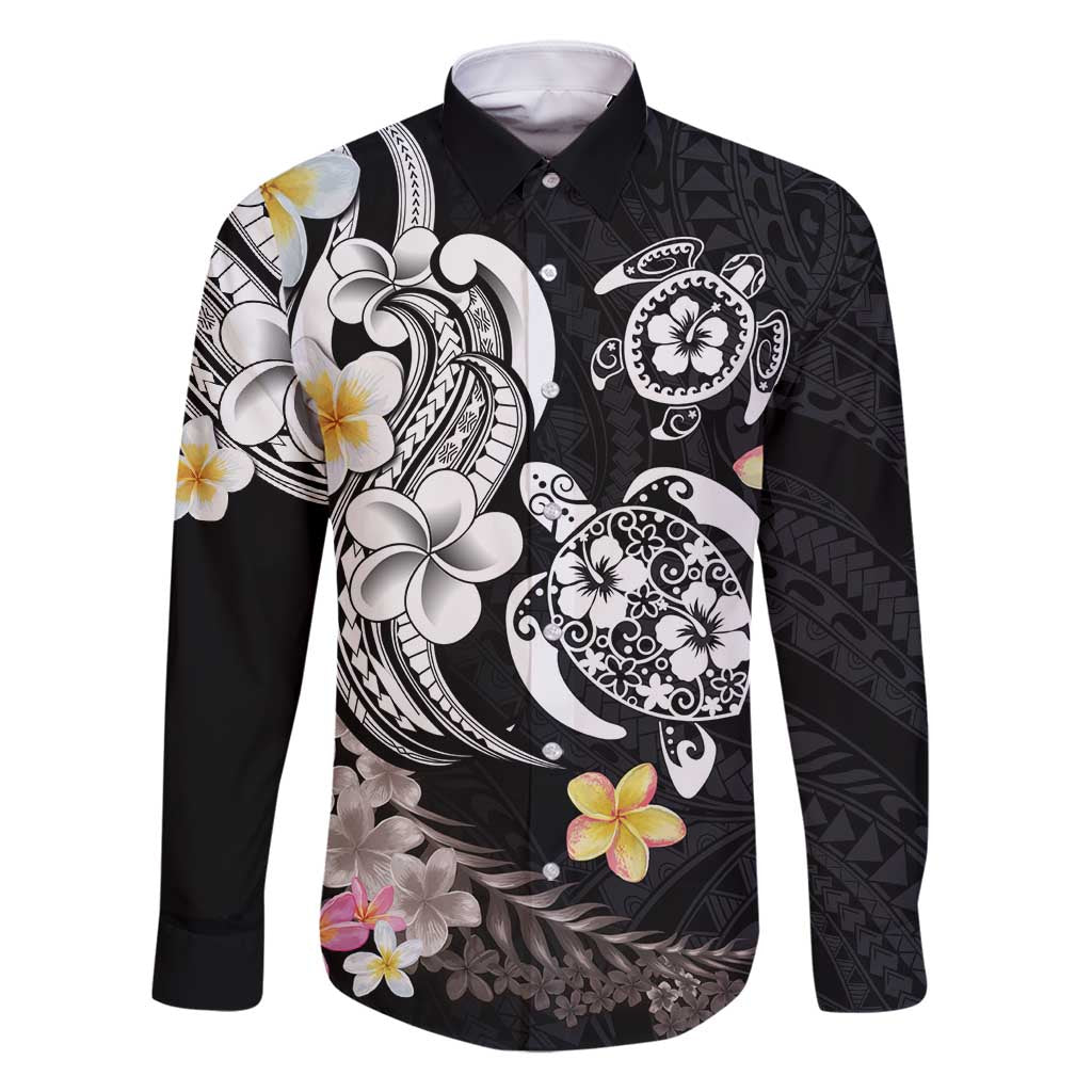Hawaiian Tropical Plumeria Turtles Family Matching Mermaid Dress and Hawaiian Shirt Polynesian Art Tattoo LT03 Dad's Shirt - Long Sleeve - Polynesian Pride