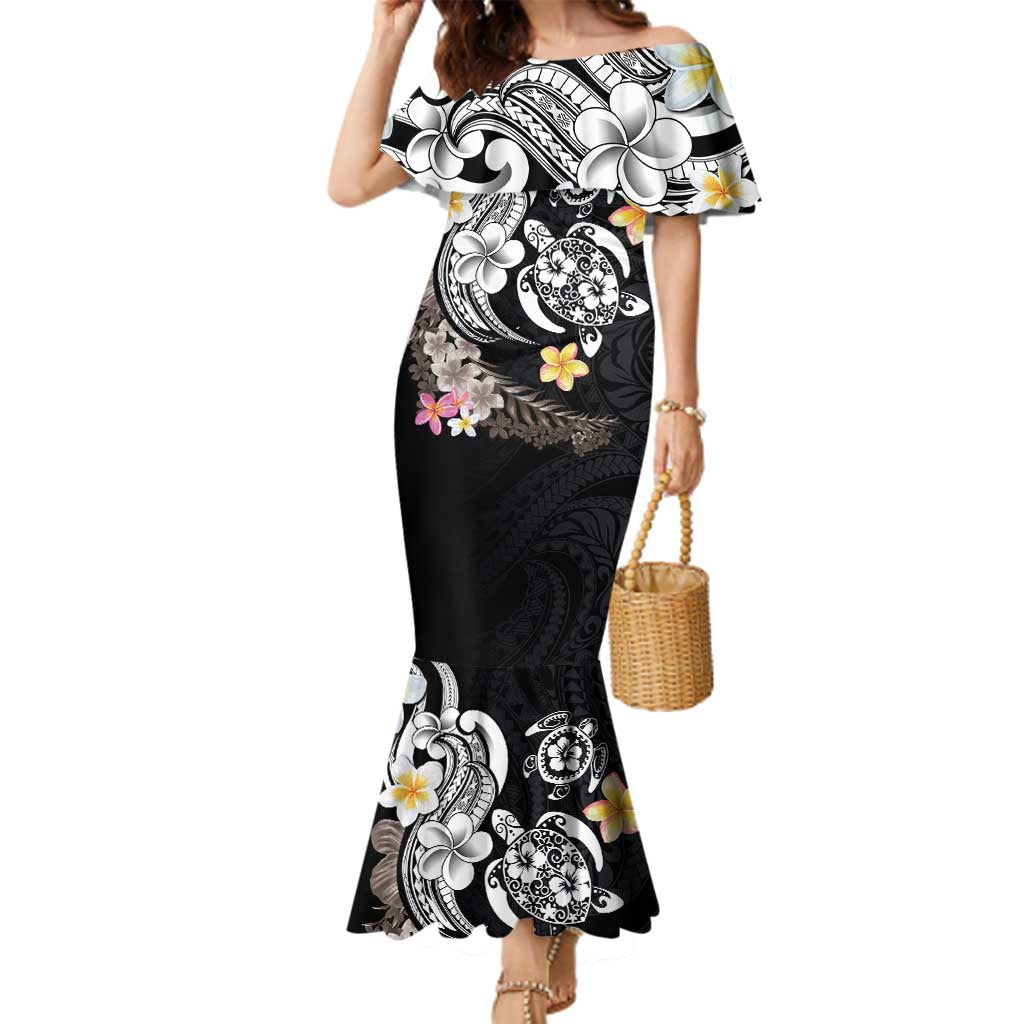Hawaiian Tropical Plumeria Turtles Family Matching Mermaid Dress and Hawaiian Shirt Polynesian Art Tattoo LT03 Mom's Dress - Polynesian Pride