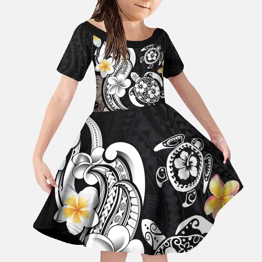 Hawaiian Tropical Plumeria Turtles Family Matching Off Shoulder Maxi Dress and Hawaiian Shirt Polynesian Art Tattoo LT03 Daughter's Dress - Polynesian Pride