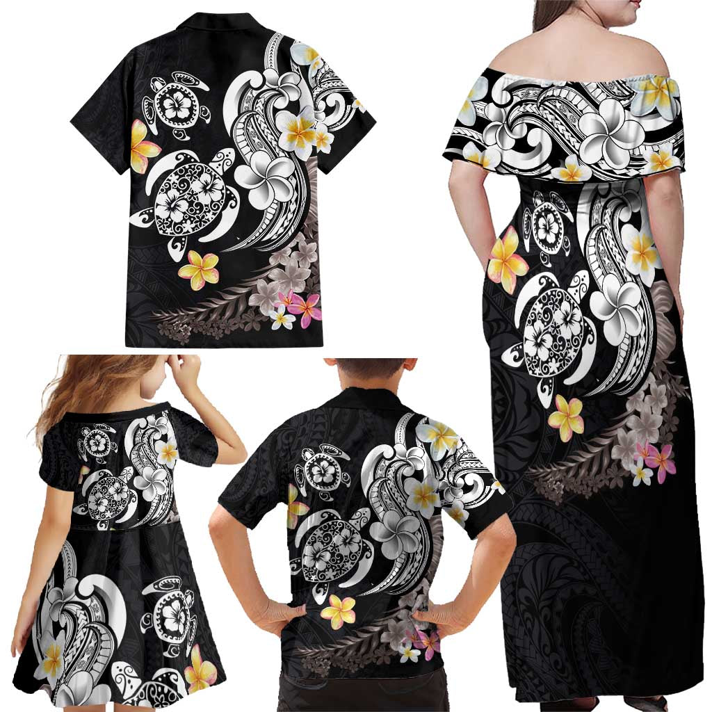 Hawaiian Tropical Plumeria Turtles Family Matching Off Shoulder Maxi Dress and Hawaiian Shirt Polynesian Art Tattoo LT03 - Polynesian Pride