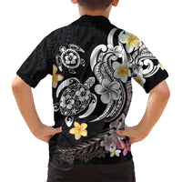 Hawaiian Tropical Plumeria Turtles Family Matching Off Shoulder Short Dress and Hawaiian Shirt Polynesian Art Tattoo