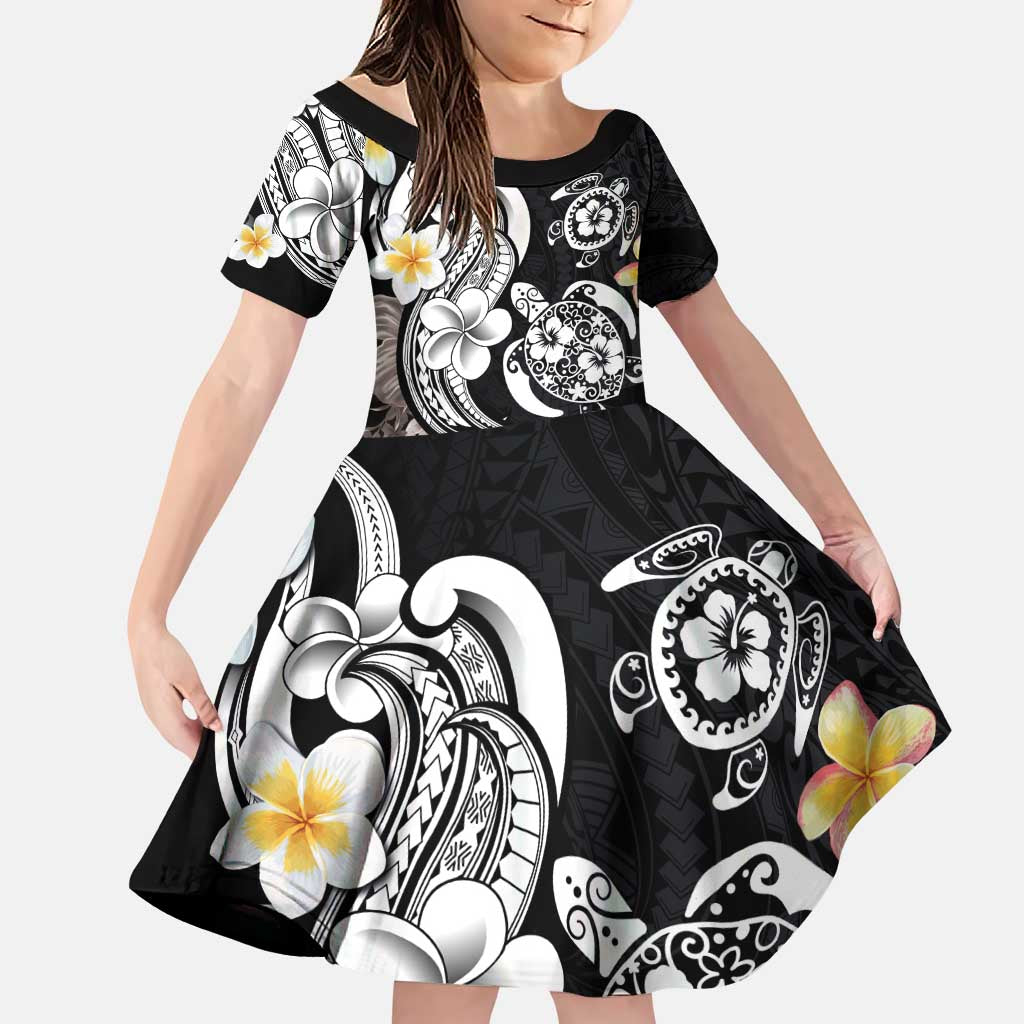 Hawaiian Tropical Plumeria Turtles Family Matching Puletasi and Hawaiian Shirt Polynesian Art Tattoo LT03 Daughter's Dress - Polynesian Pride