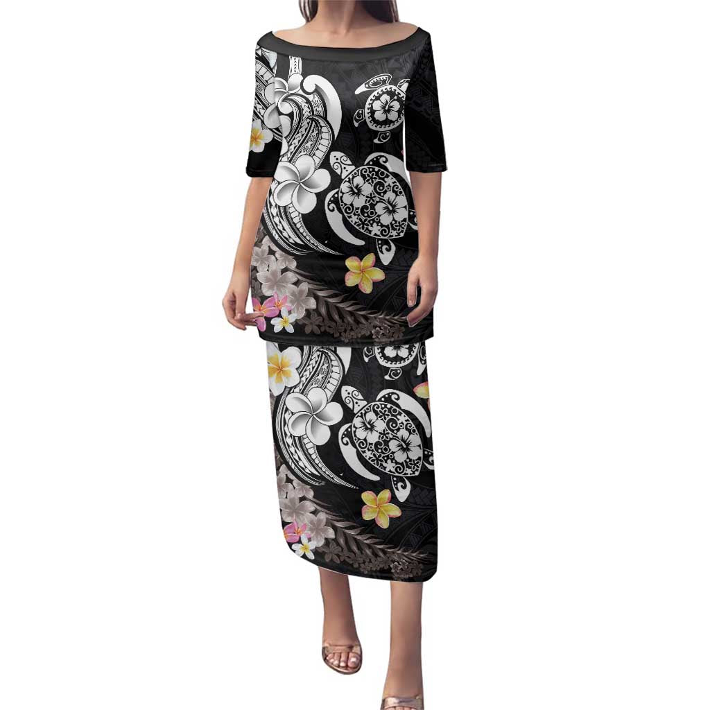 Hawaiian Tropical Plumeria Turtles Family Matching Puletasi and Hawaiian Shirt Polynesian Art Tattoo LT03 Mom's Dress - Polynesian Pride
