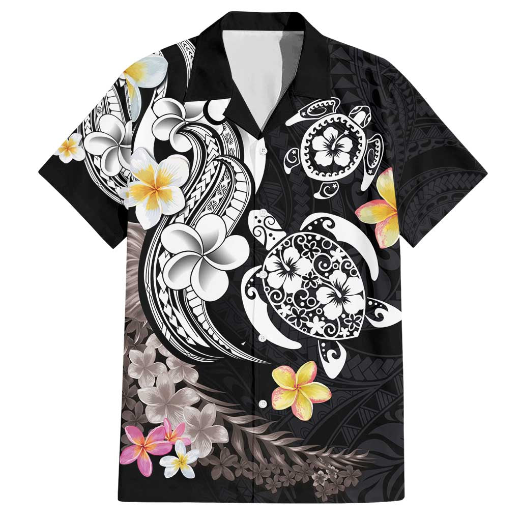 Hawaiian Tropical Plumeria Turtles Family Matching Short Sleeve Bodycon Dress and Hawaiian Shirt Polynesian Art Tattoo