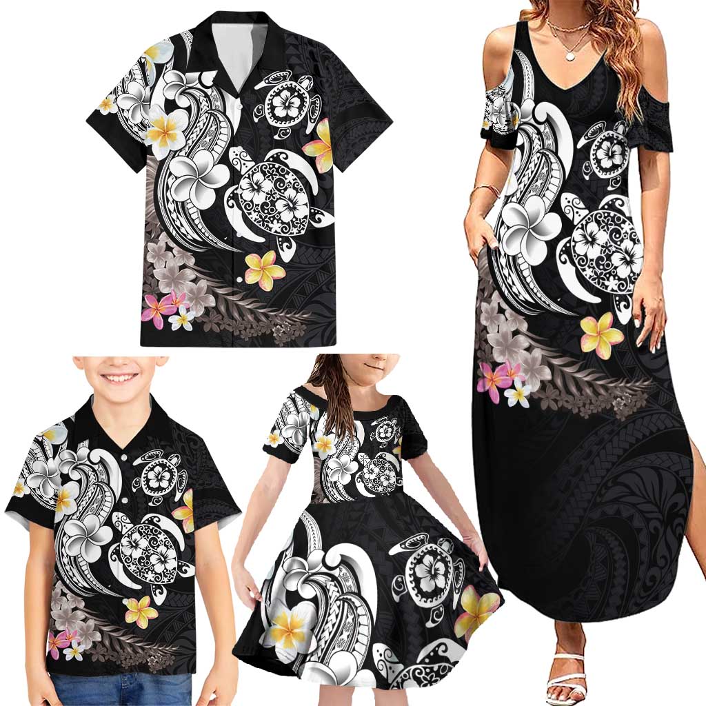 Hawaiian Tropical Plumeria Turtles Family Matching Summer Maxi Dress and Hawaiian Shirt Polynesian Art Tattoo