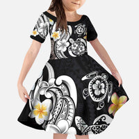 Hawaiian Tropical Plumeria Turtles Kid Short Sleeve Dress Polynesian Art Tattoo