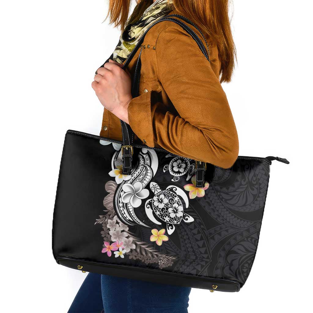 Hawaiian Tropical Plumeria Turtles Leather Tote Bag Polynesian Art Tattoo LT03 - Polynesian Pride