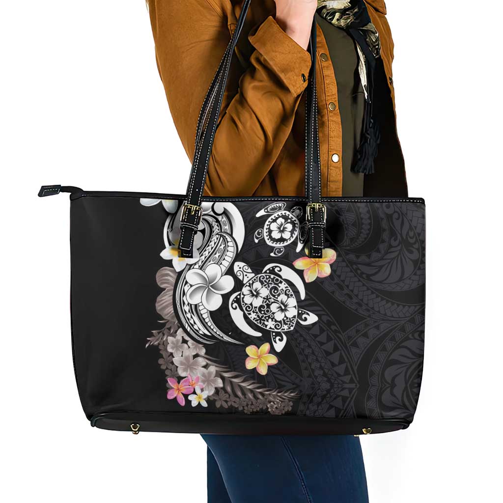 Hawaiian Tropical Plumeria Turtles Leather Tote Bag Polynesian Art Tattoo LT03 - Polynesian Pride