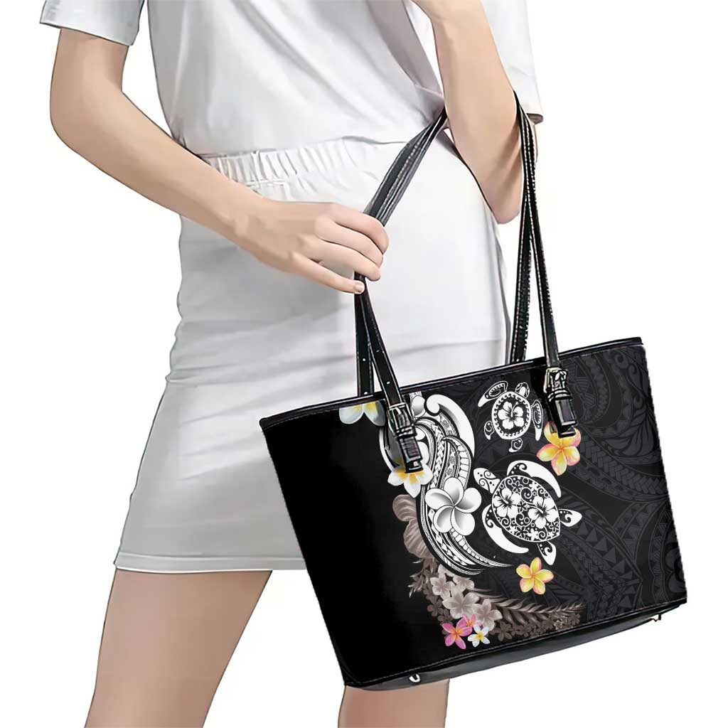 Hawaiian Tropical Plumeria Turtles Leather Tote Bag Polynesian Art Tattoo LT03 - Polynesian Pride