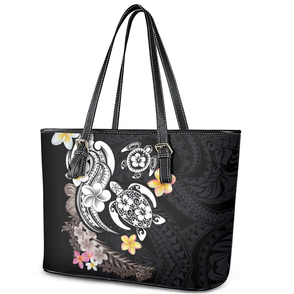Hawaiian Tropical Plumeria Turtles Leather Tote Bag Polynesian Art Tattoo LT03 - Polynesian Pride
