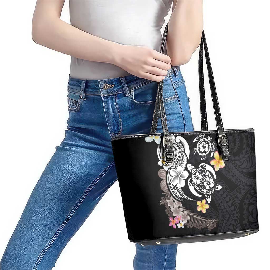 Hawaiian Tropical Plumeria Turtles Leather Tote Bag Polynesian Art Tattoo LT03 - Polynesian Pride