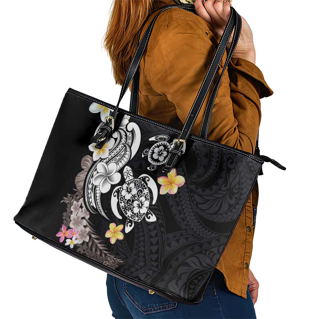 Hawaiian Tropical Plumeria Turtles Leather Tote Bag Polynesian Art Tattoo LT03 - Polynesian Pride