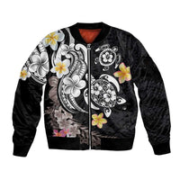 Hawaiian Tropical Plumeria Turtles Sleeve Zip Bomber Jacket Polynesian Art Tattoo LT03 Unisex - Polynesian Pride