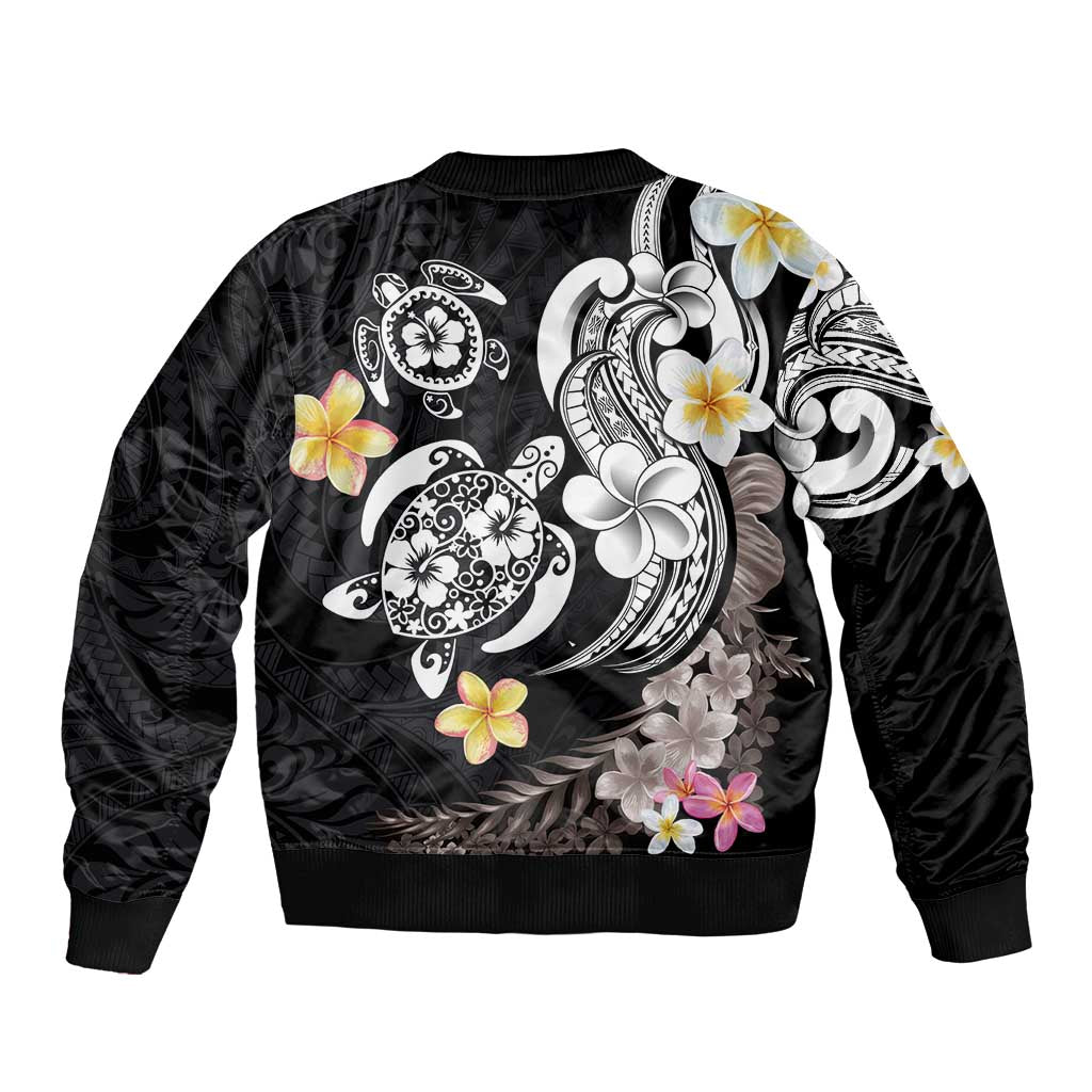 Hawaiian Tropical Plumeria Turtles Sleeve Zip Bomber Jacket Polynesian Art Tattoo LT03 - Polynesian Pride